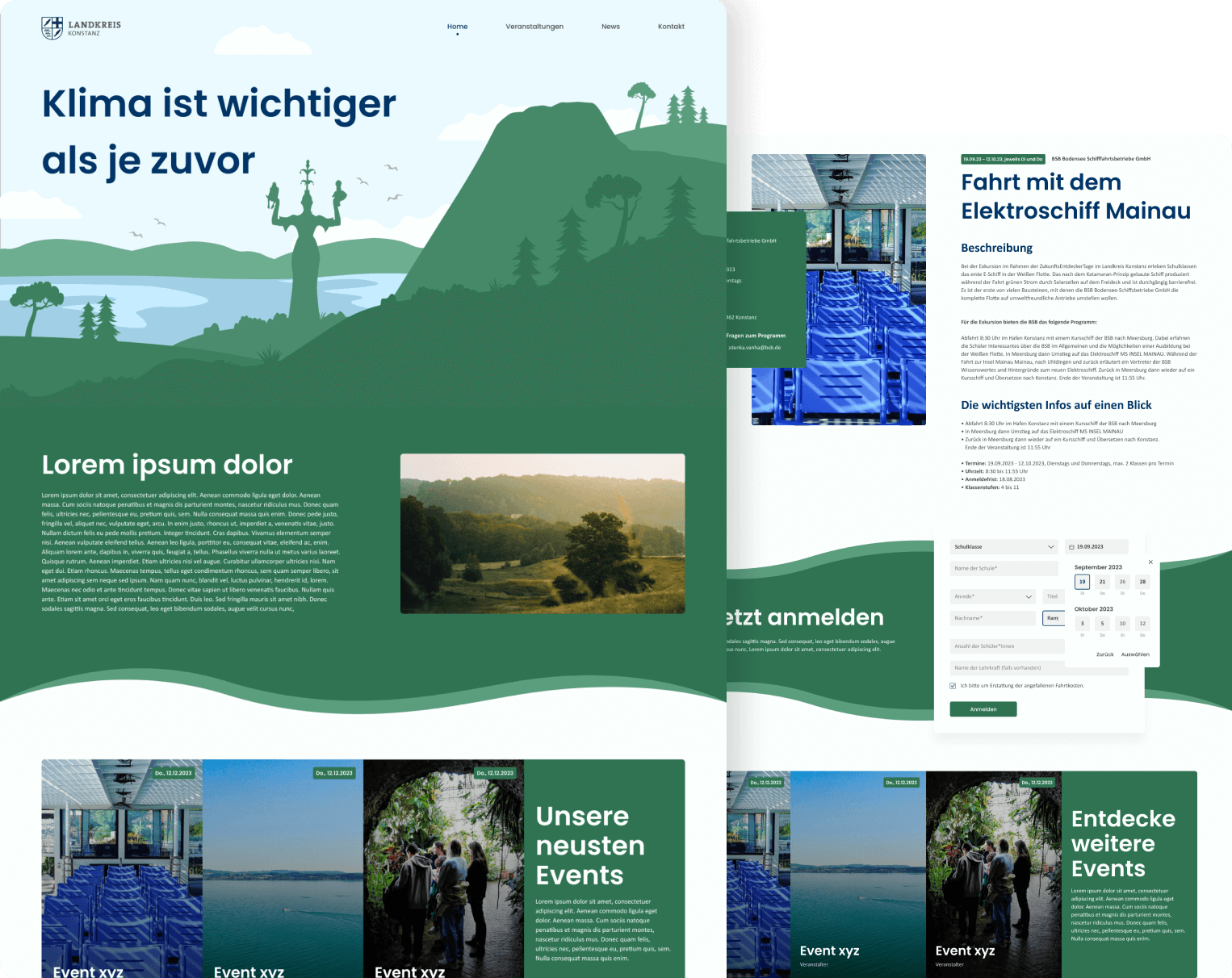 Zukunftsregion Konstanz &ndash; sustainability and future-focused website design with vibrant green colors and illustrations.